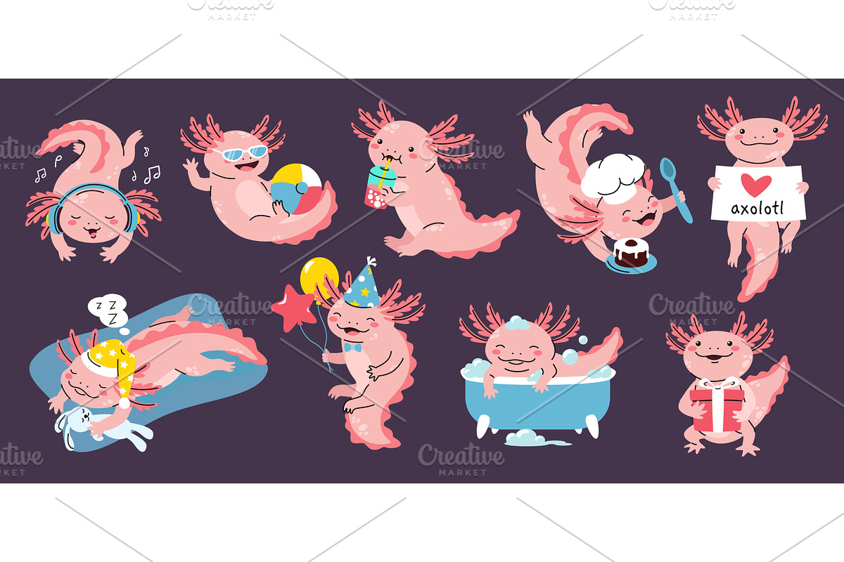 Cartoon cute baby axolotl mascot, an Animal Illustration by winwin.art