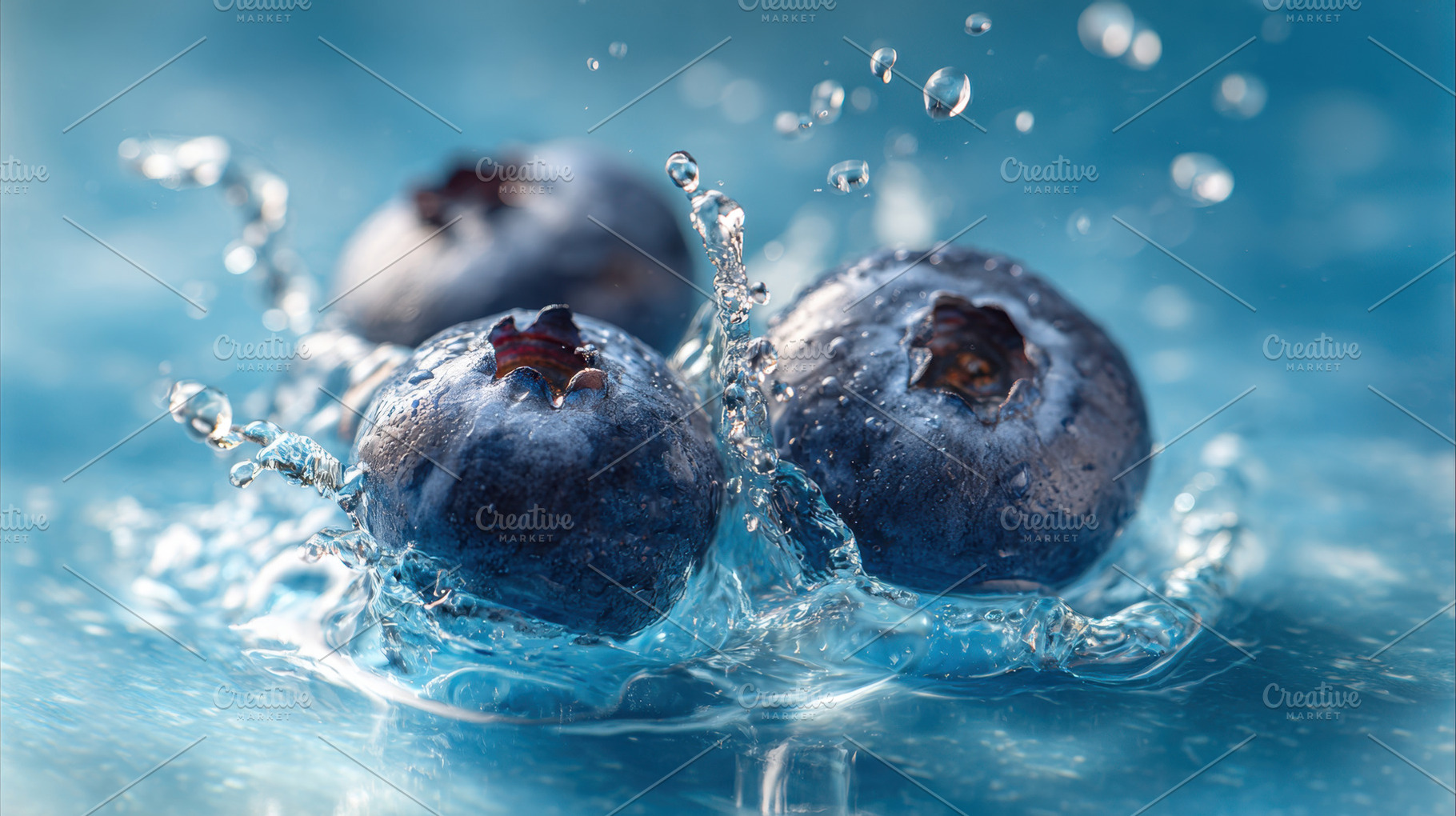 Fresh blueberries splash in water, a Photo by Beautiful things
