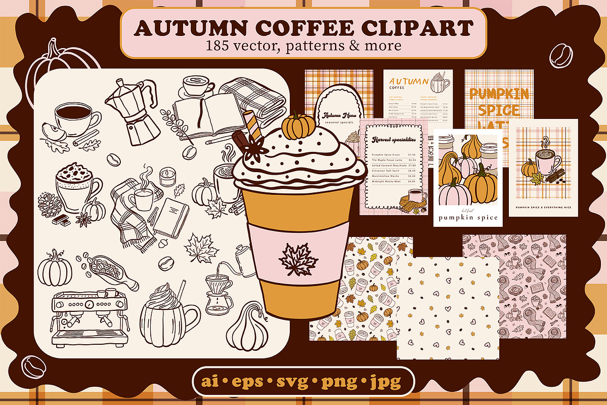 Autumn Coffee Clipart PNG SVG AI, a Seasonal Illustration by SunnJaneArt (Photo 1 of 19)