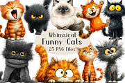 Whimsical Funny Cat PNG Bundle, an Animal Illustration by Creative Art (Thumbnail 1 of 5)