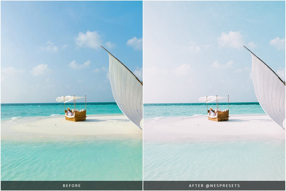MALDIVES BLUE LIGHTROOM PRESETS, an Action Add-On by Nes Design Co (Photo 3 of 10)