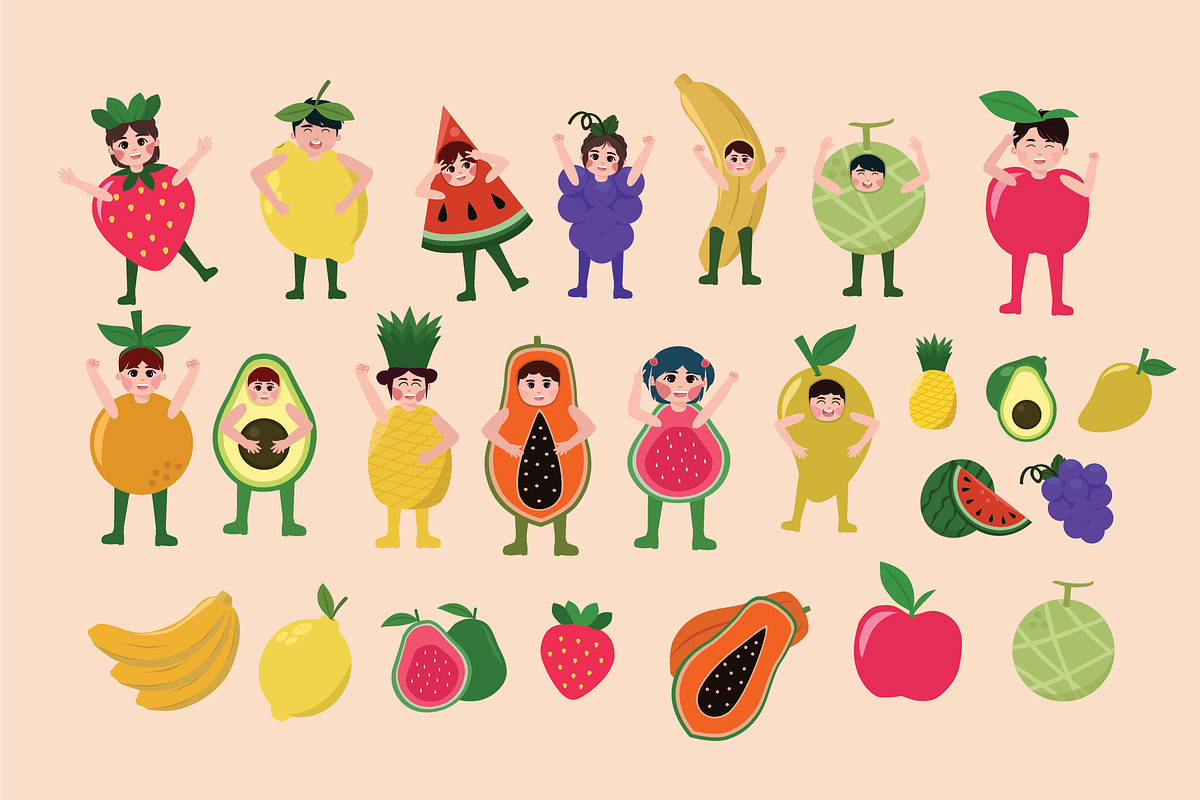 Cute Fruits Vector Illustration, a Food Illustration by Berdansabersama (Photo 2 of 7)