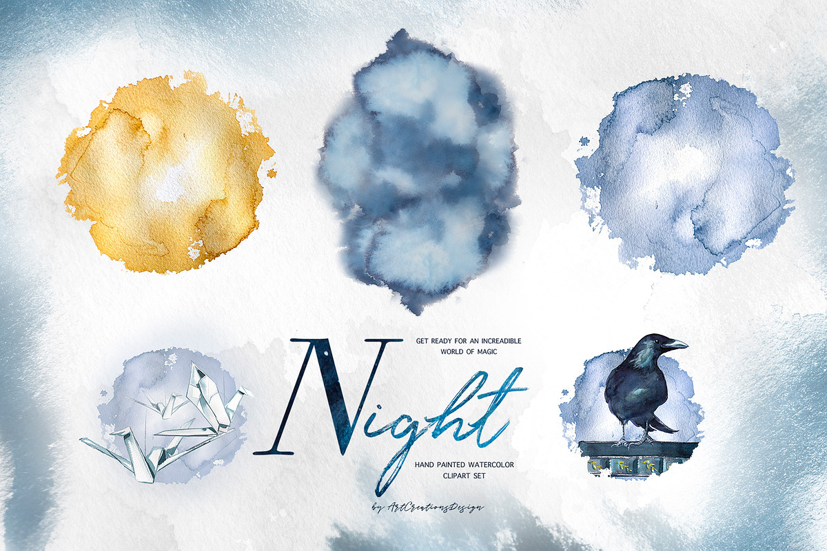 Hand-Painted Night Clipart Set, an Animal Illustration by ArtCreationsDesign (Photo 29 of 29)