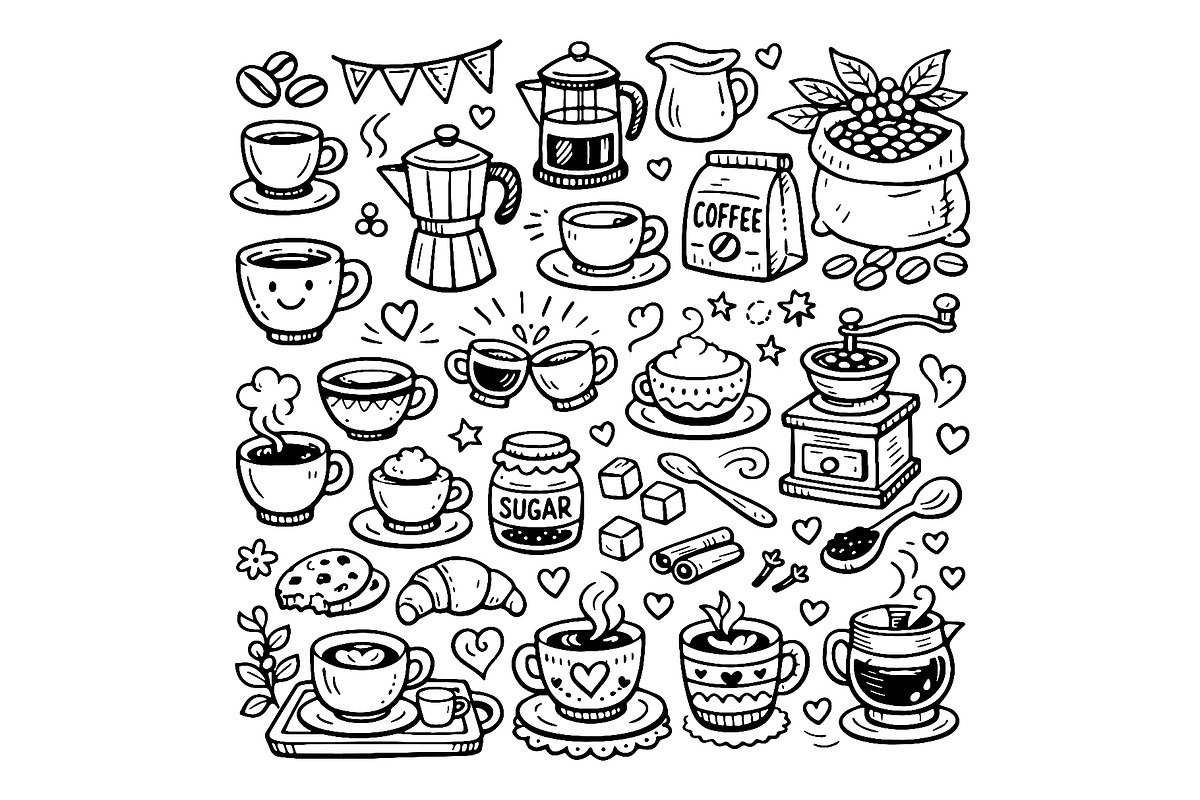 Cute doodle cartoon coffee shop, a Food Illustration by Voodz_shop (Photo 1 of 3)