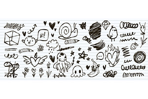 Hand drawn kid doodle icons on, an Illustration by art PVP - market
