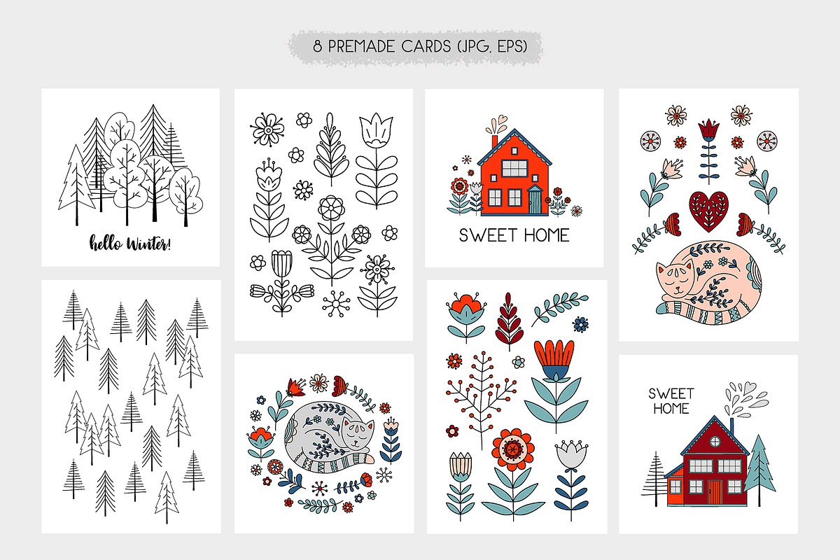 Scandi Folk Art collection, a Decorative Illustration by alenaganzhela (Photo 5 of 10)