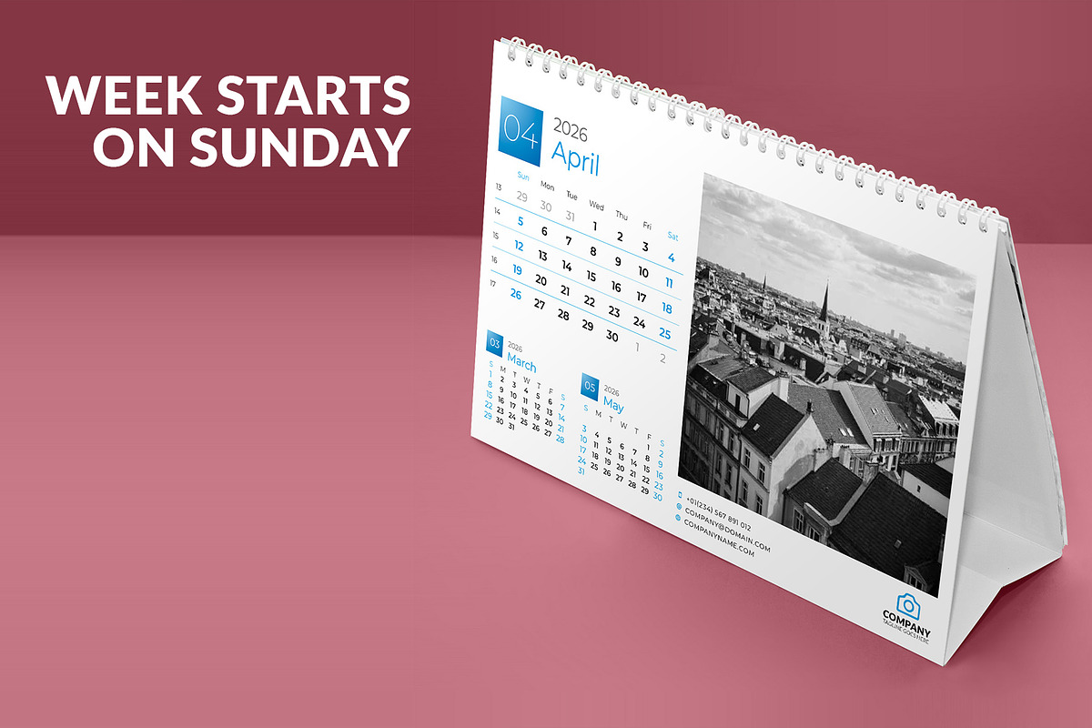 Desk Calendar 2026 (DC009-26-S), a Stationery Template by mikhailmorosin (Photo 2 of 6)