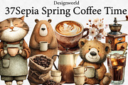 Sepia Spring Coffee Time Clipart, an Illustration by Designworld (Thumbnail 1 of 5)