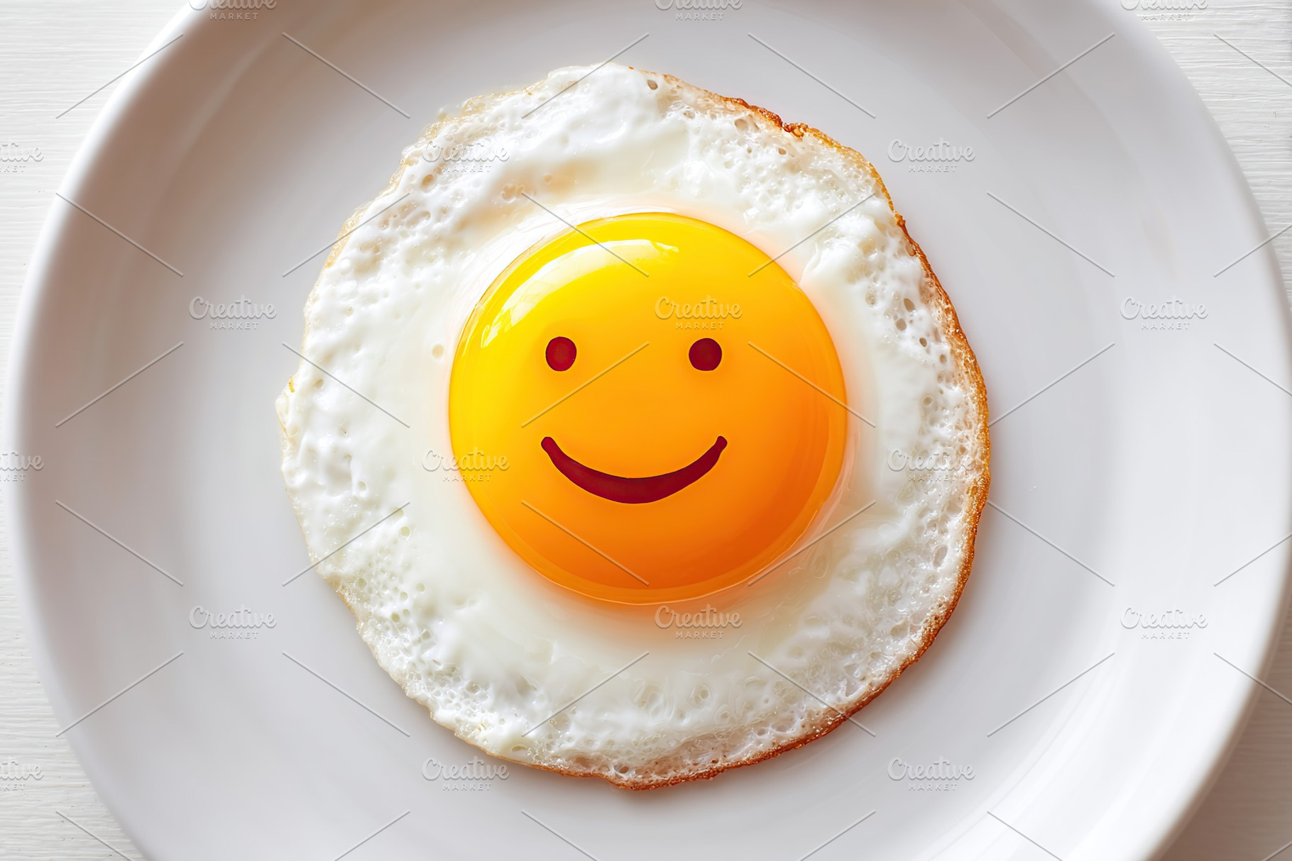 Sunny side up egg with a playful smiley face design on the yolk looking cheerfu, a Food & Drink Photo by AlyaAnd