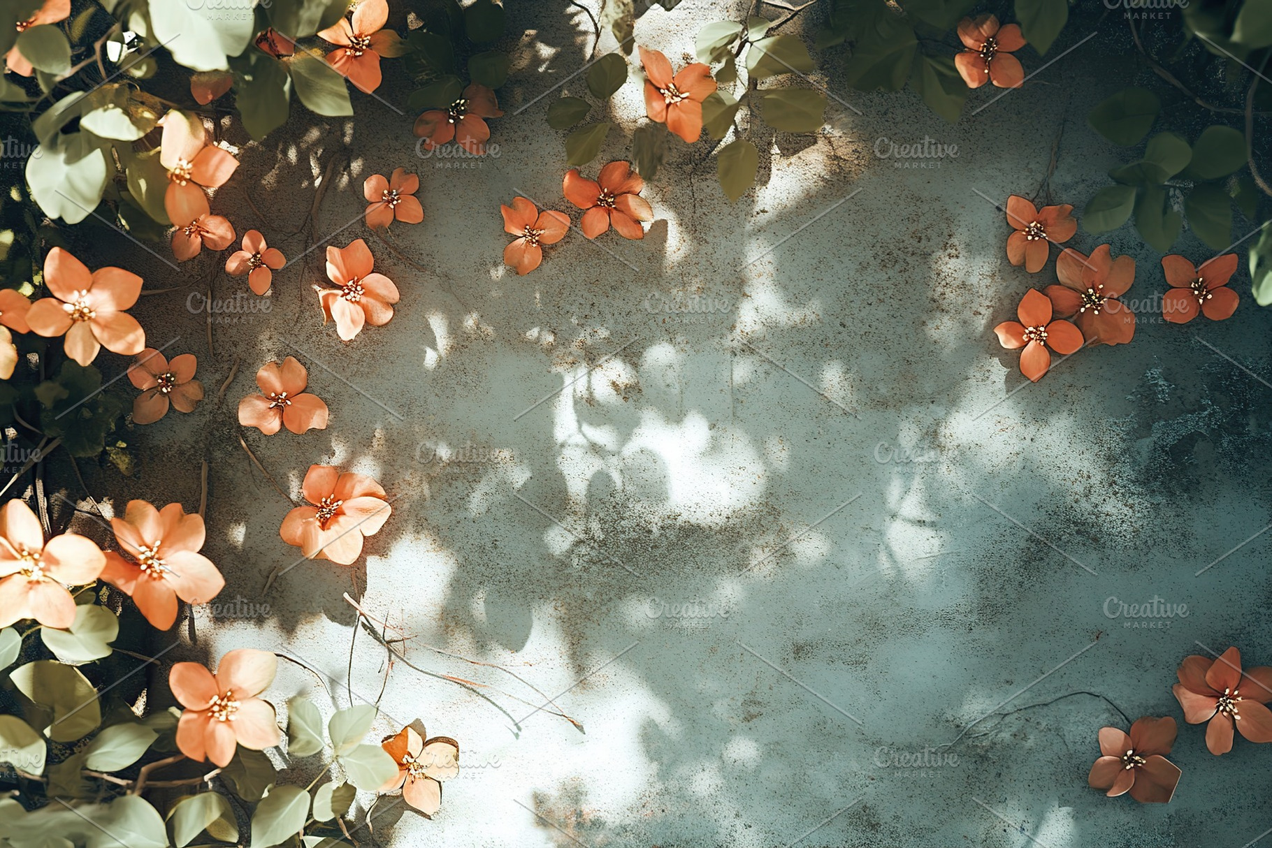 Delicate orange flowers adorned against a textured background in natural light, a Nature Photo by AlyaAnd