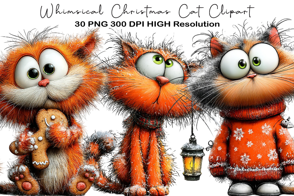 Whimsical Christmas Cat Clipart, an Animal Illustration by Black Bird Studio (Photo 1 of 6)