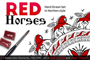 RED Horses handdrawn SET