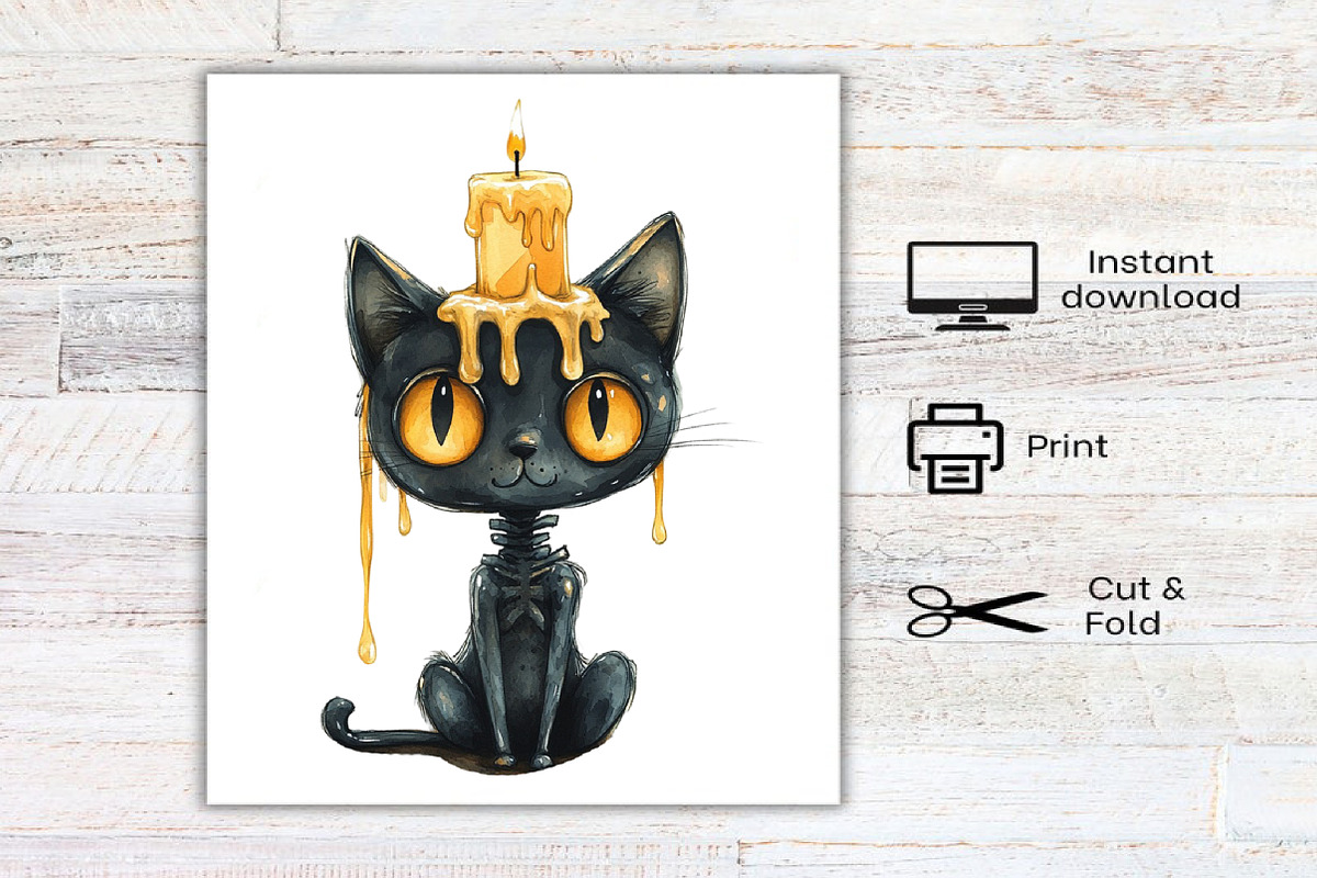 Watercolor Skeleton Black Cat Clipar, an Illustration by Canvas Craft (Photo 7 of 7)