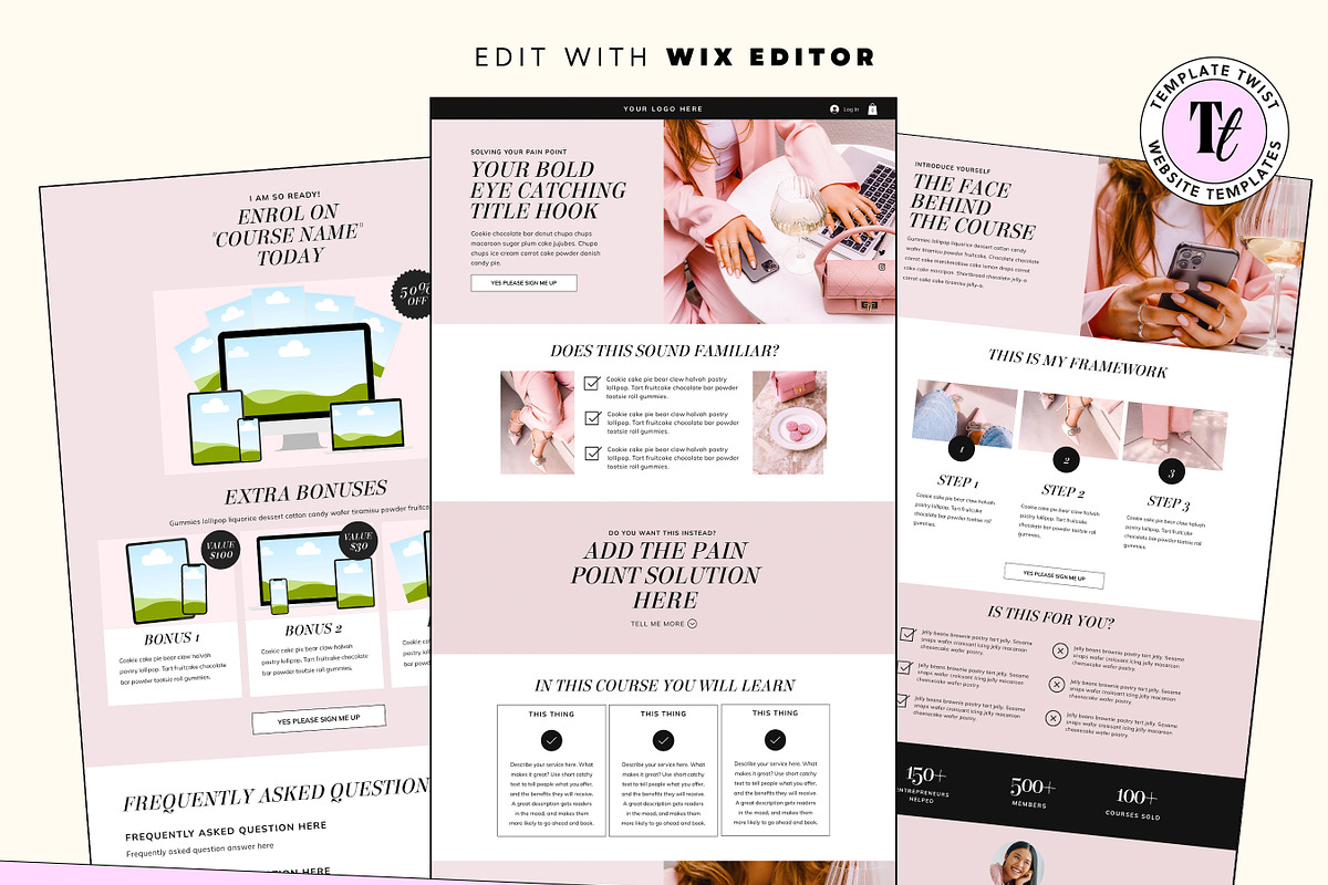 Pink Wix Editor Sales Page Template, a Wix Template by Template Twist Shop (Photo 2 of 10)