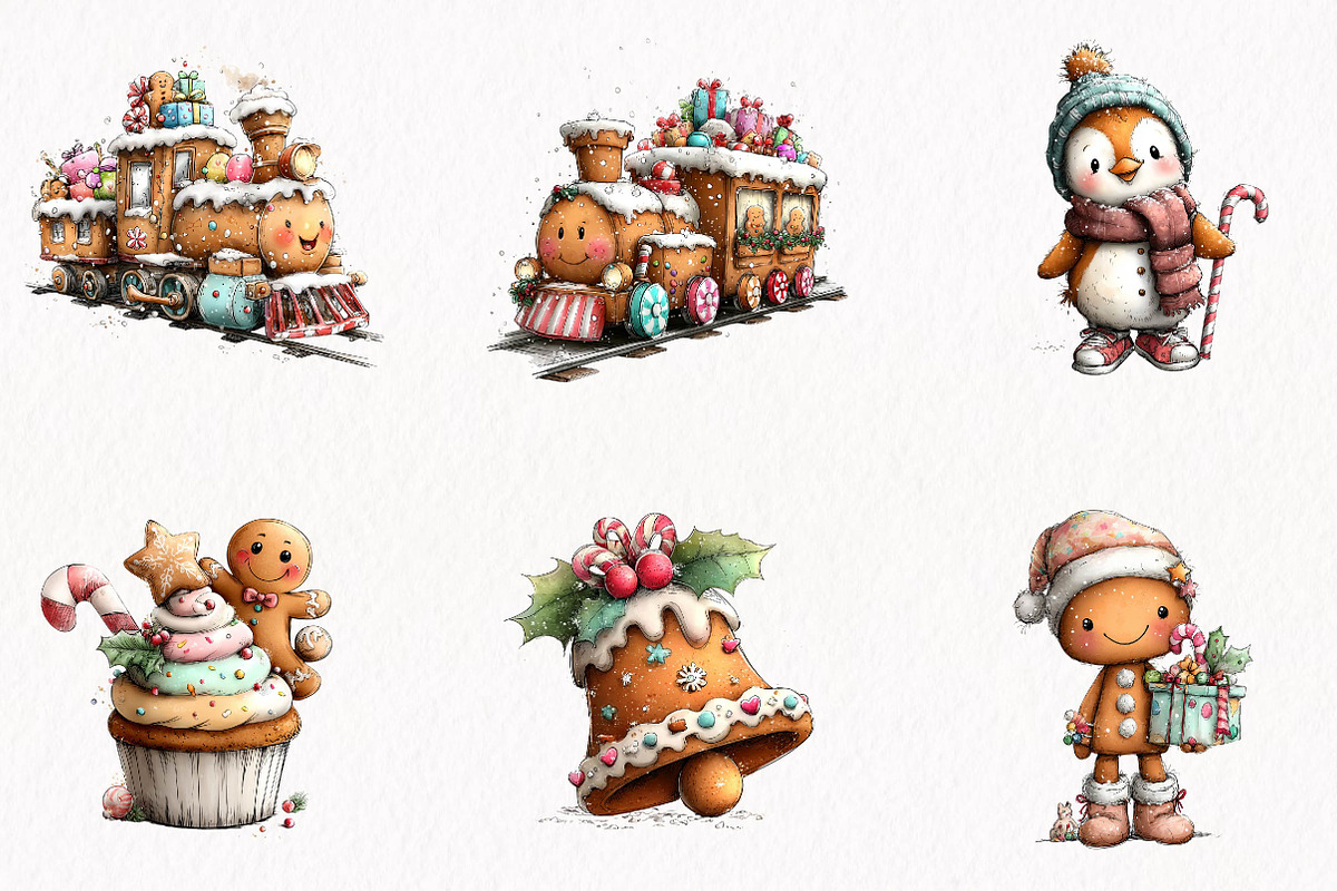 Gingerbread Christmas Clipart Bundle, a Seasonal Illustration by fashionaddict (Photo 3 of 7)