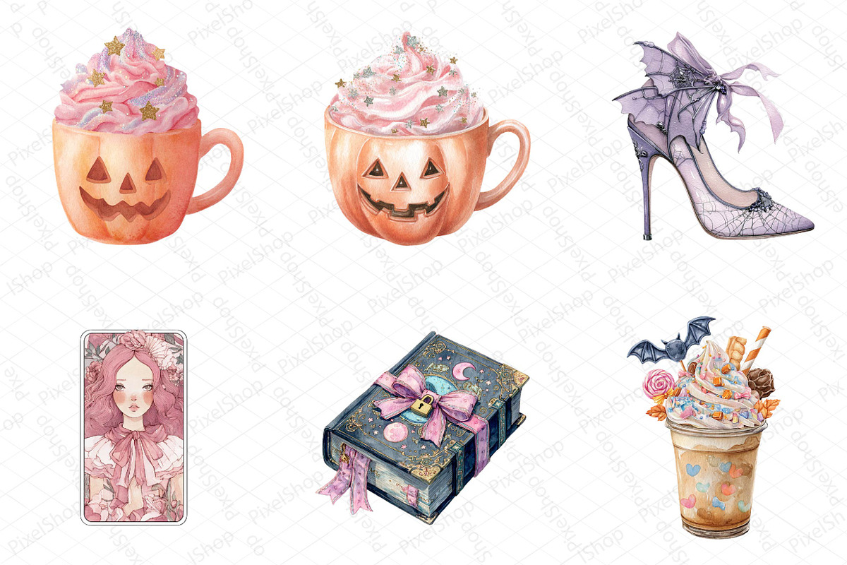 Watercolor Girly Halloween Clipart, an Illustration by DreamPrint404 (Photo 3 of 5)