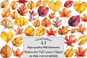 Watercolor Fall Leaves Clipart, a Seasonal Illustration by CitraGraphics