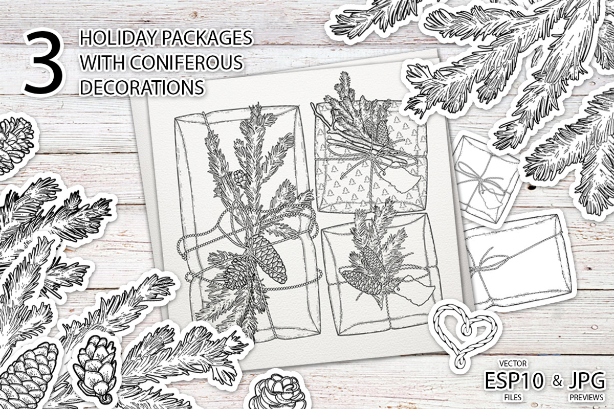 Christmas coloring pages, a Decorative Illustration by Ekaterina Glazkova (Photo 2 of 7)