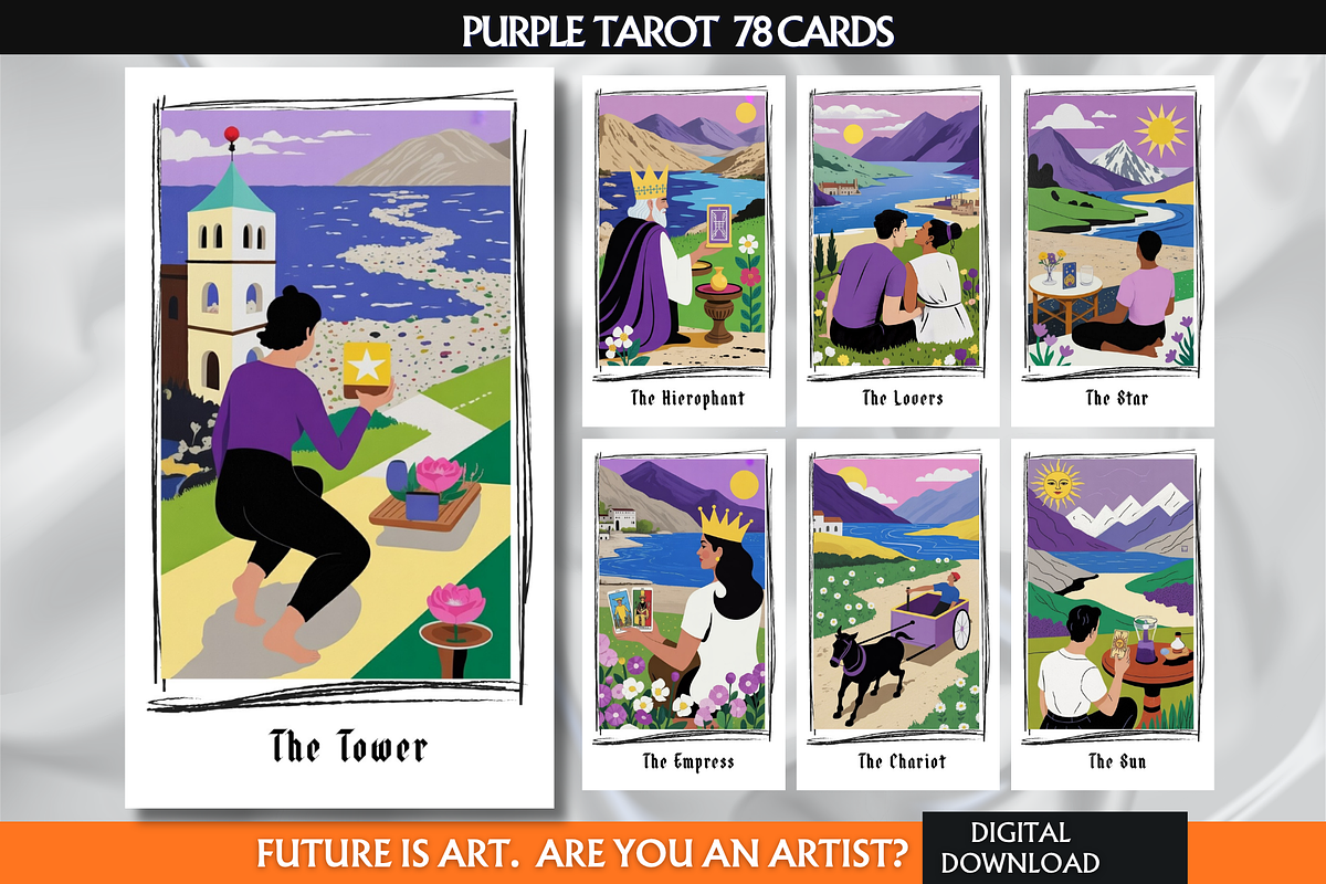 Purple Tarot Cards Deck, an Object Illustration by Mugio (Photo 1 of 6)