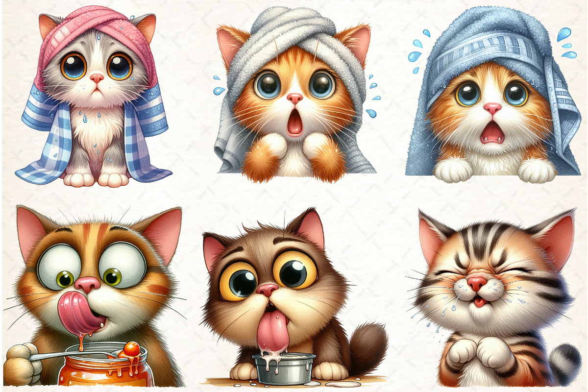 Surprised Funny Crazy Cat Clipart, an Illustration by Libby Wishes (Photo 2 of 7)