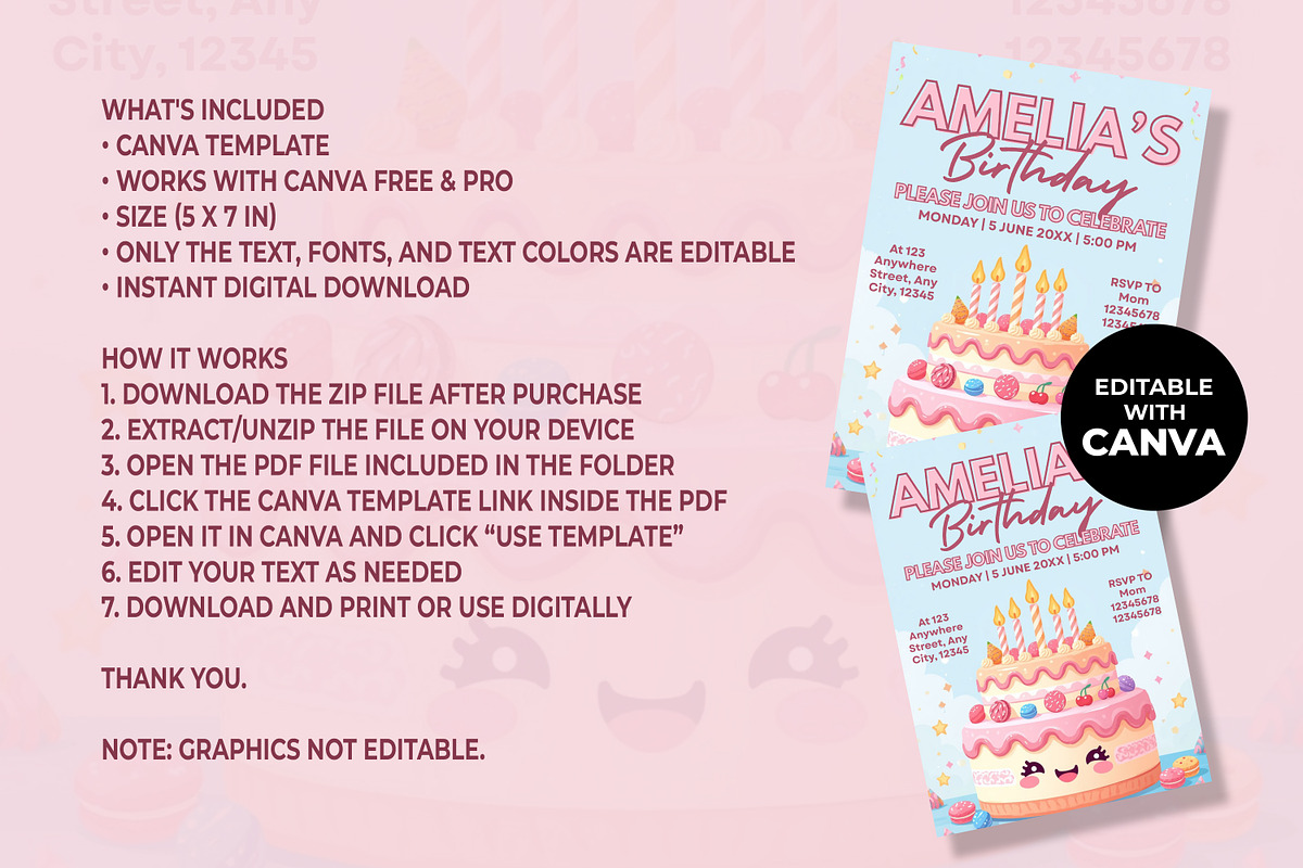 Cute Birthday Cake Invitation, an Invitation Template by M9 Design (Photo 4 of 4)