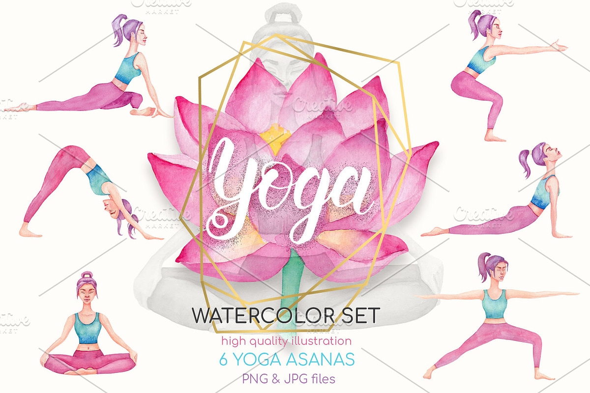 Watercolor Yoga Set, a Healthcare Illustration by Tabiti (Photo 1 of 30)