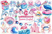 Summer Pink & Blue Coastal Clipart, an Illustration by Dream Creation (Thumbnail 1 of 4)
