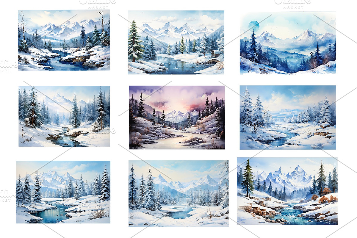 Winter mountain landscape, a Seasonal Illustration by AkvarelRiver (Photo 2 of 6)