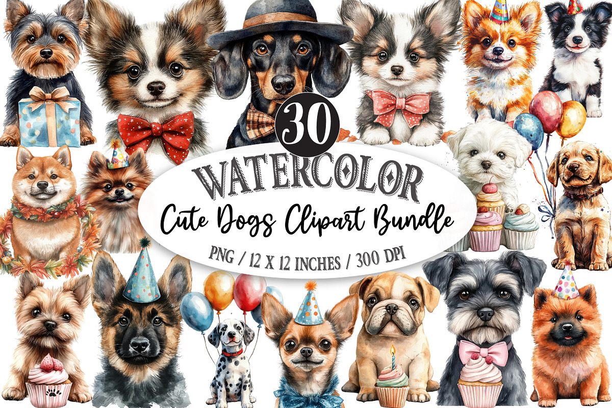 Cute Dogs Clipart Bundle, an Illustration by Designking (Photo 1 of 5)