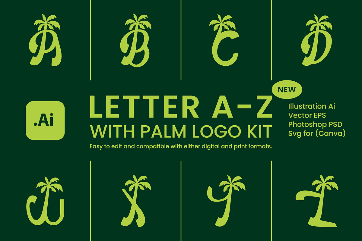 Letter A-Z With palm Logo Kit, a Branding & Logo Template by Luxury Logos (Photo 1 of 11)