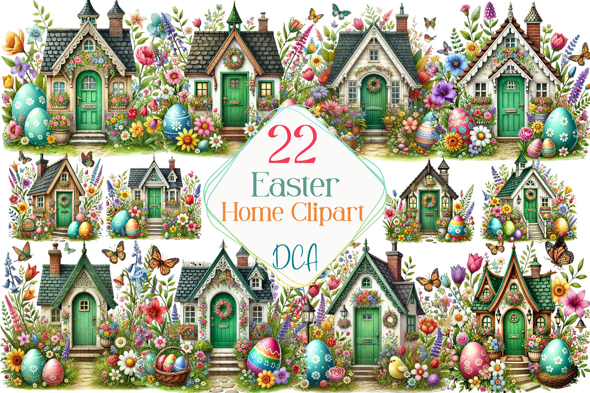 Watercolor Easter Home Clipart, an Illustration by DreamCafeArt (Photo 1 of 4)