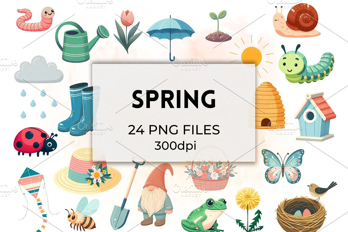 Spring Clipart PNG Bundle, a Seasonal Illustration by QM_ART (Photo 1 of 7)