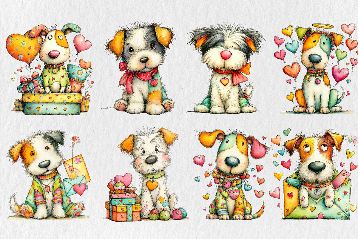 Quirky Valentine Day Dog Clipart, a Seasonal Illustration by Rose Art (Photo 2 of 7)