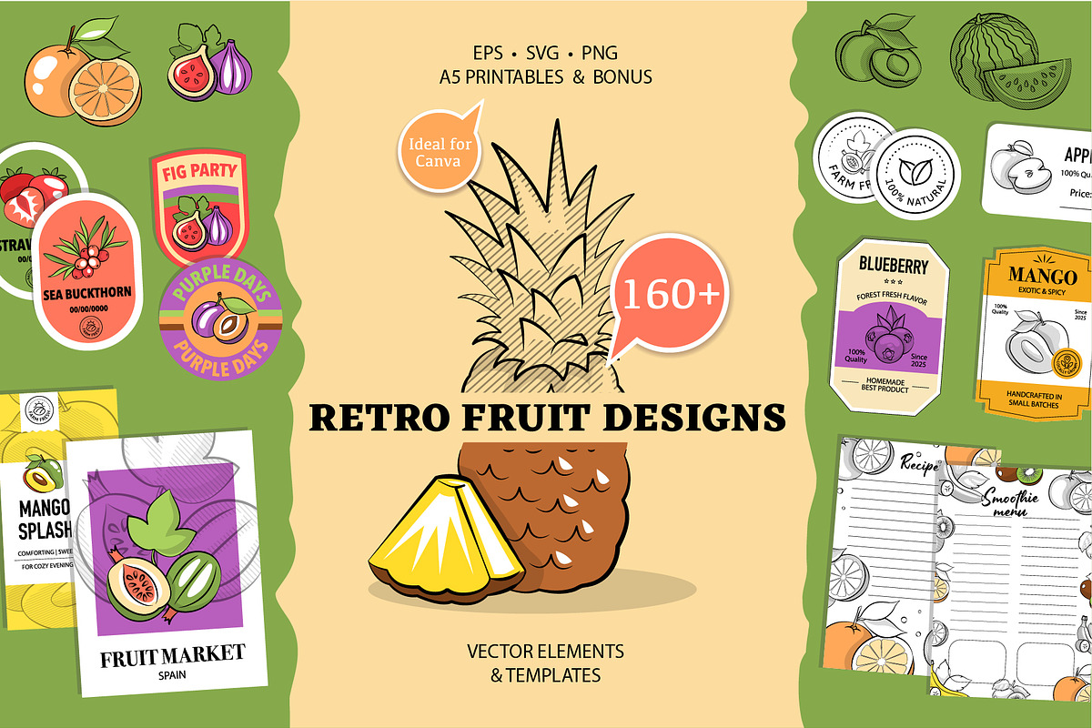Fruit Design Kit – Vintage Templates, a Food Illustration by Lettering_Logo (Photo 1 of 14)