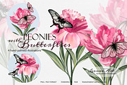 Peonies with Butterflies, an Illustration by Leonaa art (Thumbnail 1 of 10)