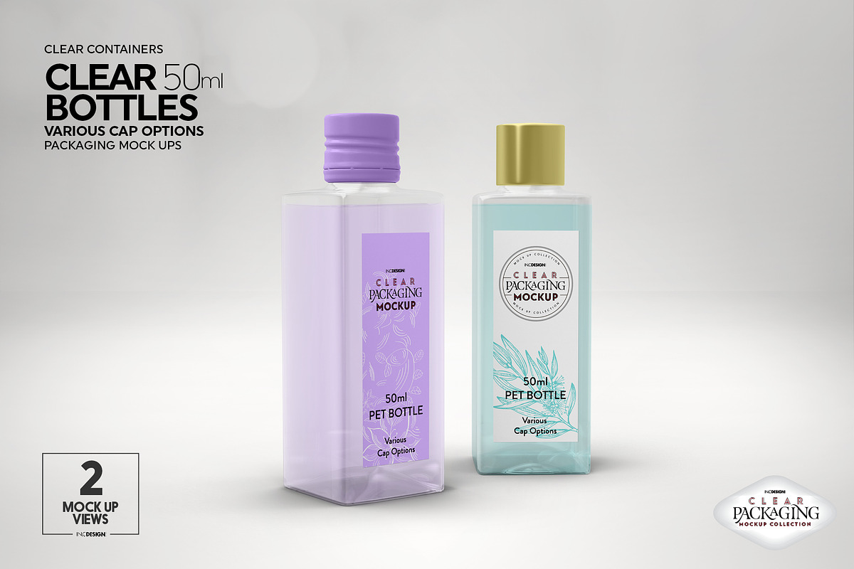 Clear 50ml PET Bottles Mockup, a Packaging Mockup by INCDesign (Photo 9 of 10)