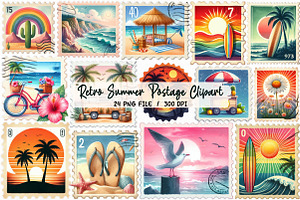 Retro Summer Postage Clipart, an Illustration by Libby Wishes
