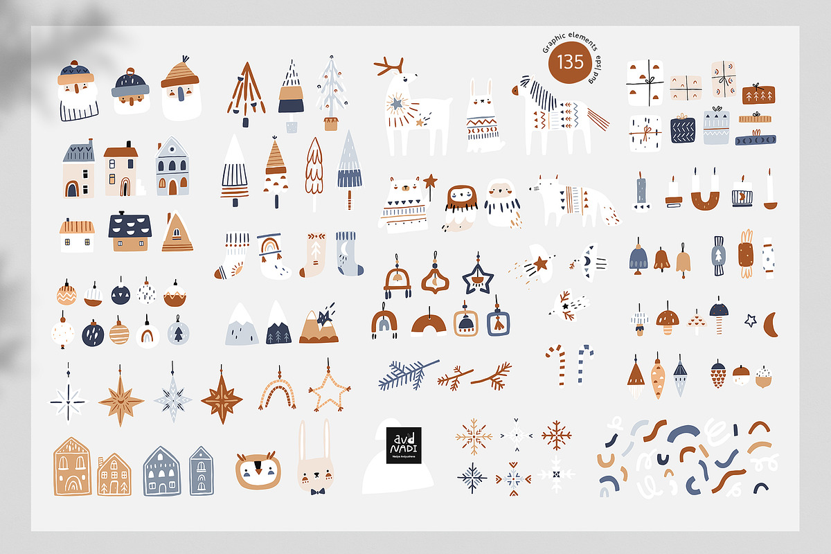 Boho Christmas - vector collection, a Seasonal Illustration by avdnadi (Photo 6 of 11)
