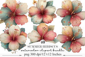 Whimsical Summer Hibiscus Clipart, an Illustration by Designking