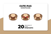 Cute Pug Dog Emoticon, an Outline Icon by yellowline (Thumbnail 1 of 3)