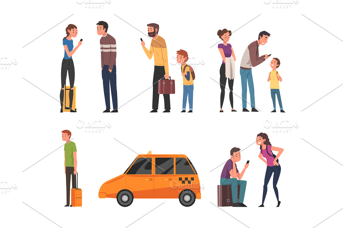 People Characters Hiring Taxi Via, a Person Illustration by TopVectors