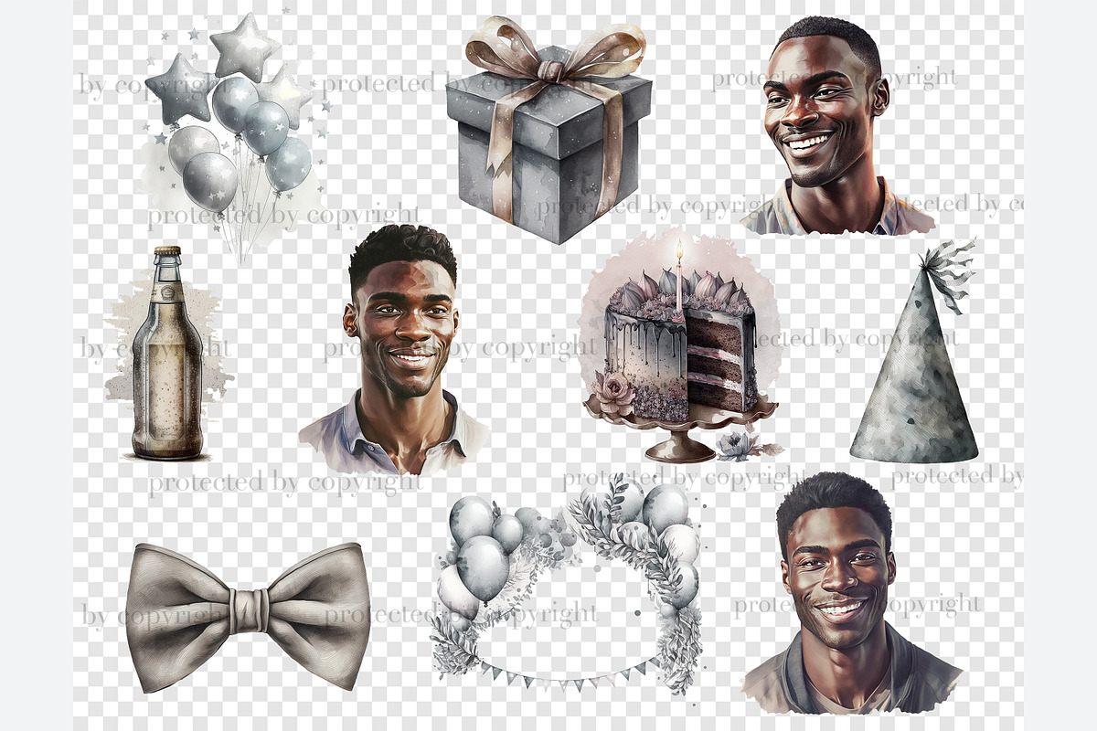 Mans Birthday Clipart Black Man PNG, a Person Illustration by GlamArtZhanna (Photo 4 of 5)