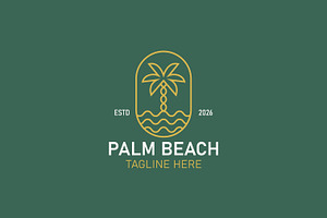 Palm beach logo palm tree sea waves, a Branding & Logo Template by Signatoro