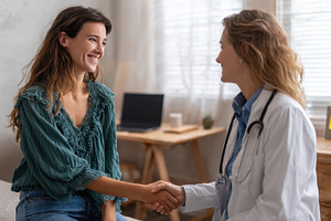 Doctor and patient shaking hands hea, a Photo by Pixeness Studio