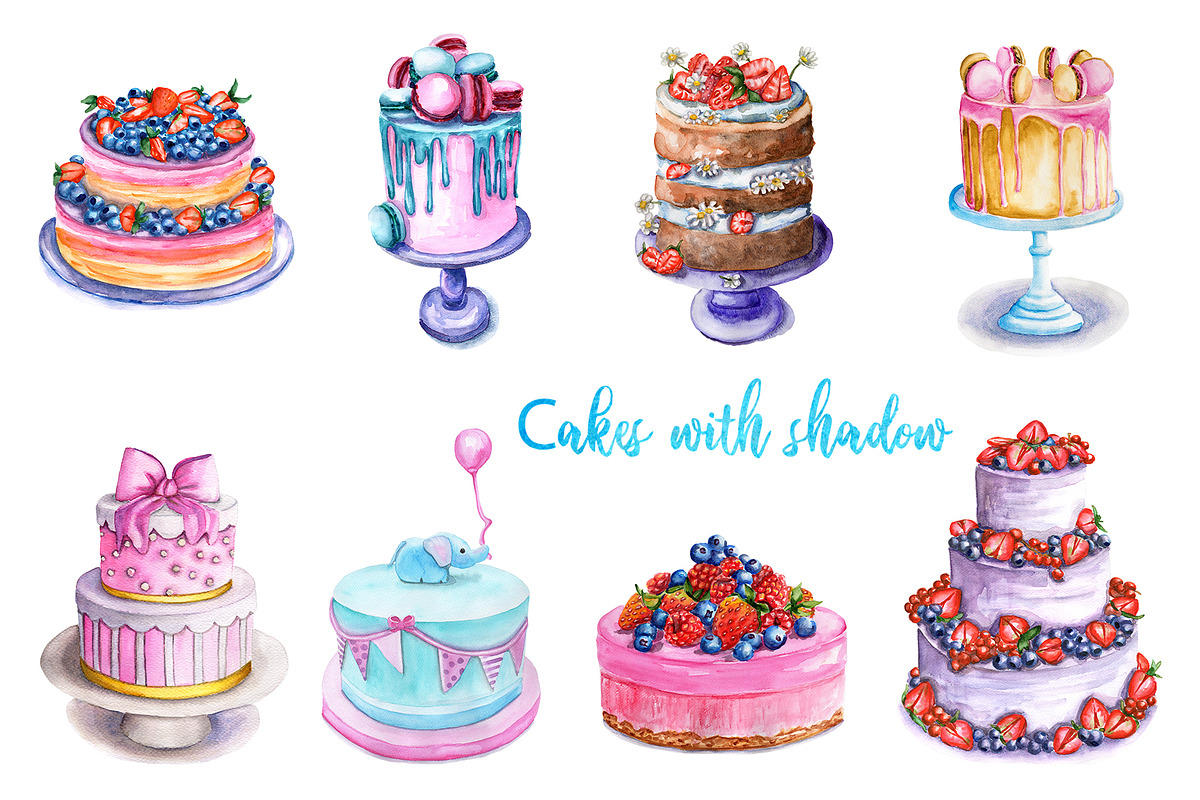 Watercolor cake set, a Food Illustration by Olha's watercolor (Photo 3 of 4)