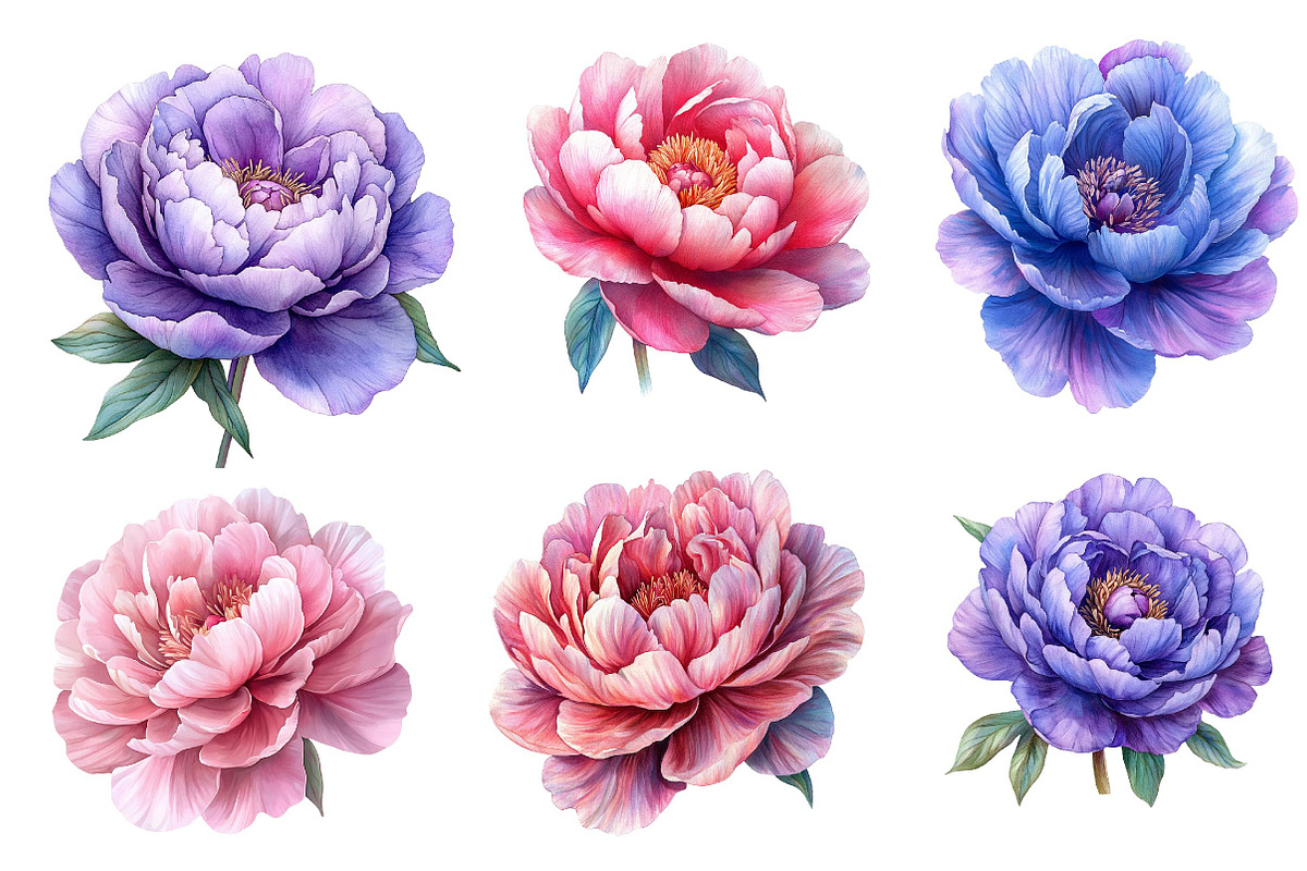 Pink & Purple Peony Flowers Clipart, an Illustration by Dream Creation (Photo 6 of 6)