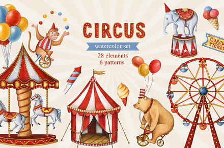 Circus. Watercolor set