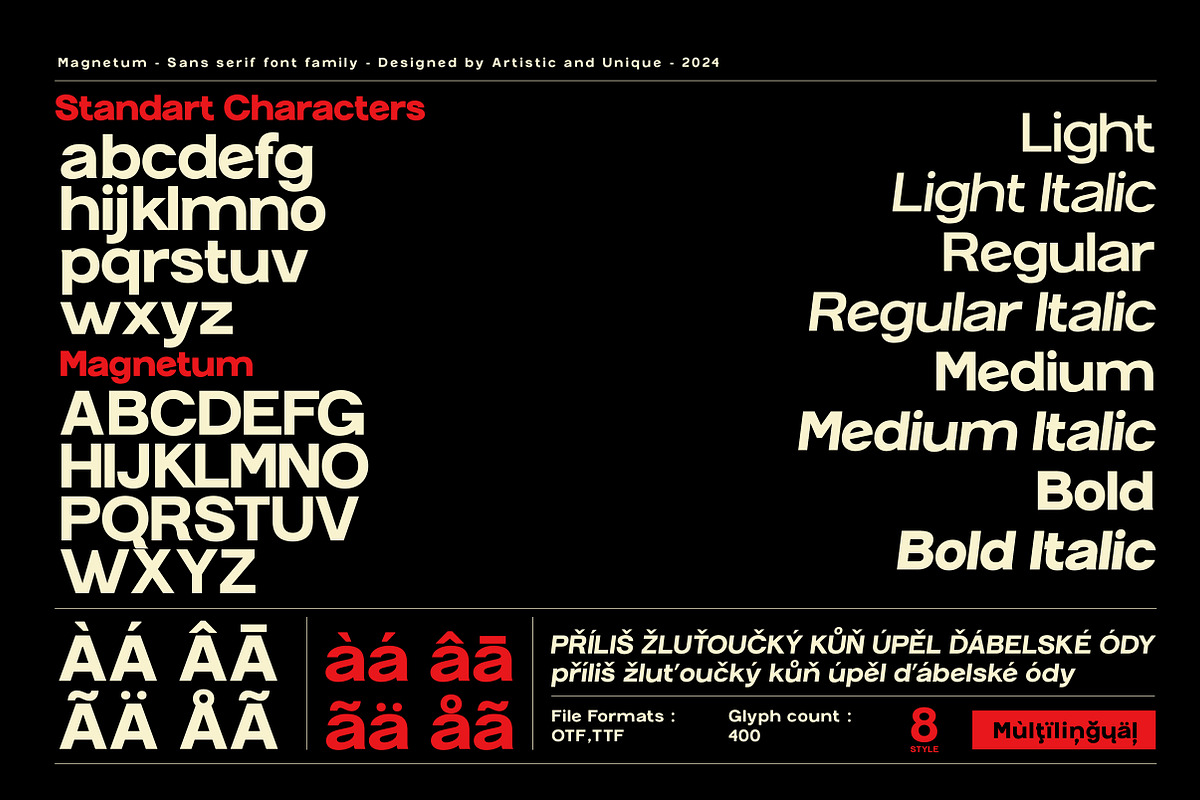 Magnetum - Sans serif font family, a Sans Serif Font by Artistic & Unique (Photo 2 of 15)
