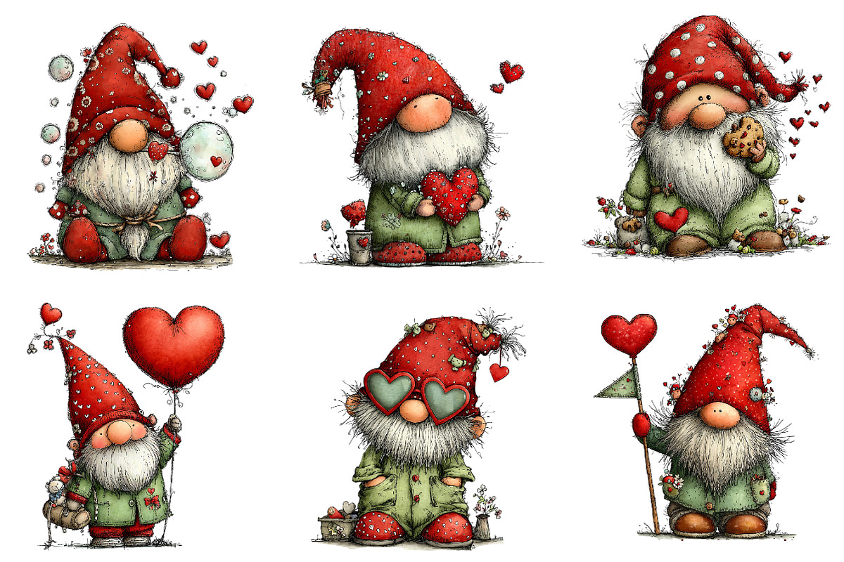Whimsical Valentine Gnome Clipart, an Illustration by Dream Creation (Photo 4 of 7)