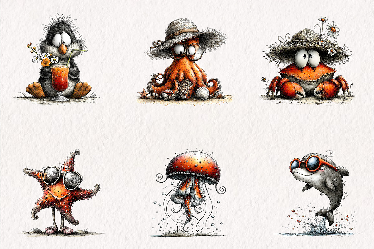 Beach Animals Clipart PNG, an Illustration by CreationArt (Photo 3 of 7)